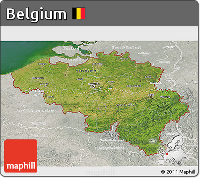 Satellite 3D Map of Belgium, lighten, semi-desaturated, land only