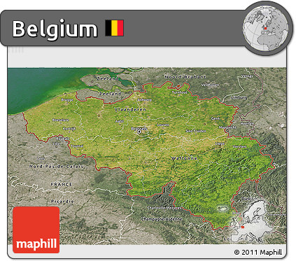 Satellite 3D Map of Belgium, semi-desaturated, land only