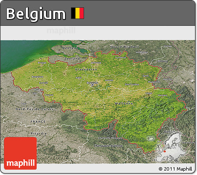 Satellite 3D Map of Belgium, semi-desaturated, land only