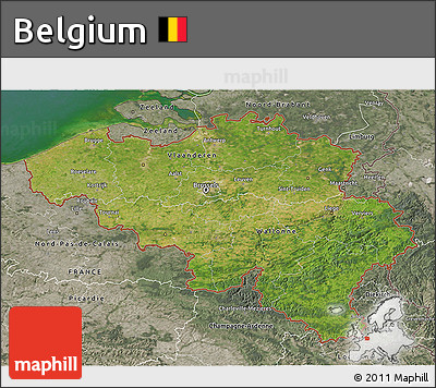 Satellite 3D Map of Belgium, semi-desaturated, land only