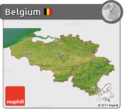 Satellite 3D Map of Belgium, single color outside