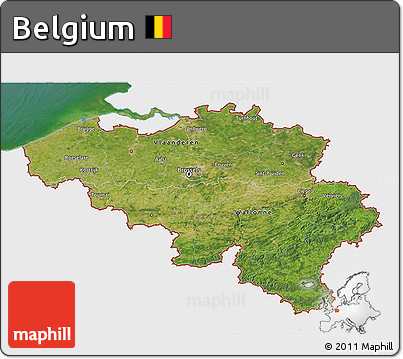 Satellite 3D Map of Belgium, single color outside