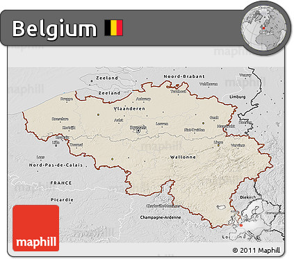 Shaded Relief 3D Map of Belgium, desaturated