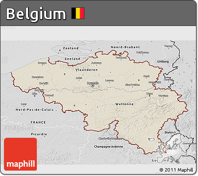 Shaded Relief 3D Map of Belgium, desaturated