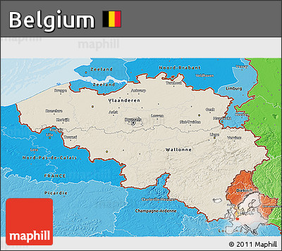 Shaded Relief 3D Map of Belgium, political shades outside