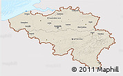 Shaded Relief 3D Map of Belgium, single color outside, bathymetry sea