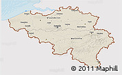 Shaded Relief 3D Map of Belgium, single color outside, bathymetry sea, shaded relief sea
