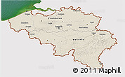 Shaded Relief 3D Map of Belgium, single color outside, satellite sea
