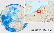 Shaded Relief Location Map of Brussel, within the entire country