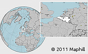 Blank Location Map of Belgium, gray outside, hill shading outside