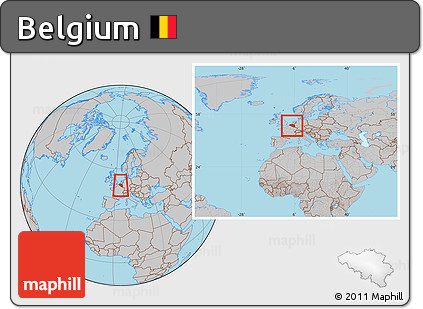 Gray Location Map of Belgium, within the entire continent