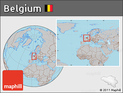Gray Location Map of Belgium, within the entire continent