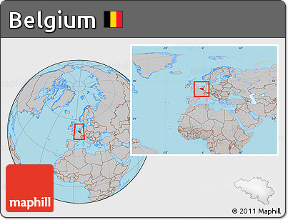 Gray Location Map of Belgium, within the entire continent