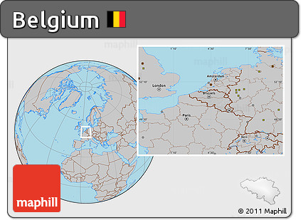 Gray Location Map of Belgium, hill shading inside
