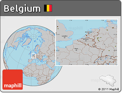 Gray Location Map of Belgium, hill shading inside
