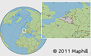 Gray Location Map of Belgium, savanna style outside, hill shading inside