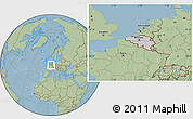 Gray Location Map of Belgium, savanna style outside, hill shading outside