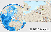 Gray Location Map of Belgium, shaded relief outside