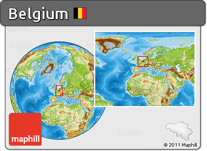 Physical Location Map of Belgium, within the entire continent