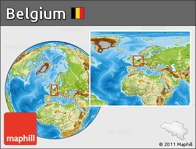 Physical Location Map of Belgium, within the entire continent