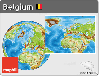 Physical Location Map of Belgium, within the entire continent