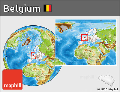 Physical Location Map of Belgium, highlighted continent, within the entire continent