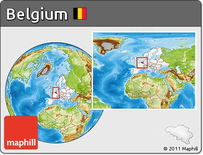 Physical Location Map of Belgium, highlighted continent, within the entire continent