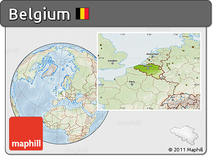 Physical Location Map of Belgium, lighten
