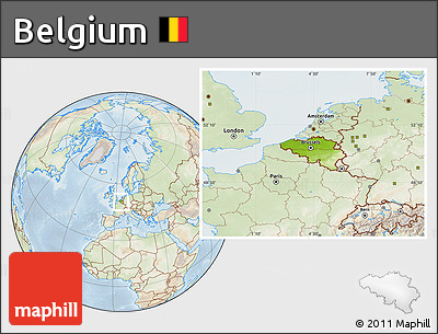 Physical Location Map of Belgium, lighten