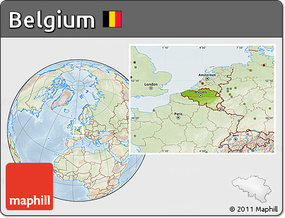 Physical Location Map of Belgium, lighten
