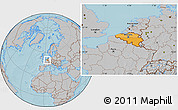 Political Location Map of Belgium, gray outside, hill shading