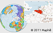 Political Location Map of Belgium, highlighted continent