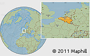 Political Location Map of Belgium, savanna style outside, hill shading