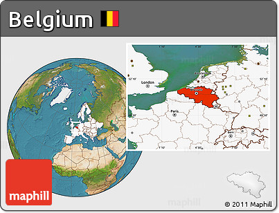 Satellite Location Map of Belgium, highlighted continent