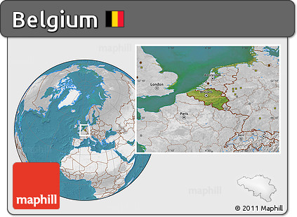 Satellite Location Map of Belgium, lighten, desaturated, land only