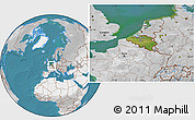 Satellite Location Map of Belgium, lighten, desaturated, land only