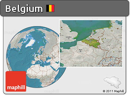 Satellite Location Map of Belgium, lighten, semi-desaturated, land only