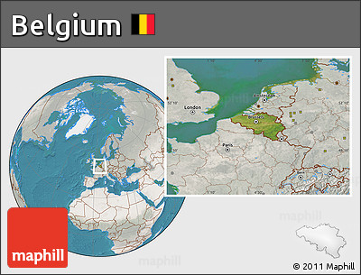 Satellite Location Map of Belgium, lighten, semi-desaturated, land only