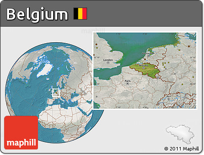 Satellite Location Map of Belgium, lighten, semi-desaturated, land only