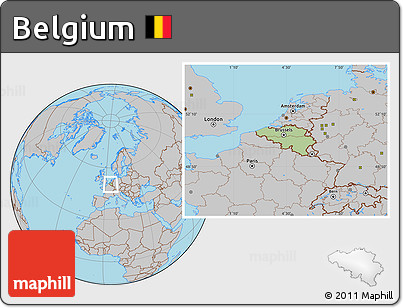 Savanna Style Location Map of Belgium, gray outside