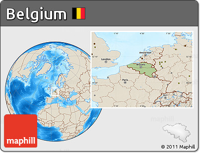 Savanna Style Location Map of Belgium, shaded relief outside