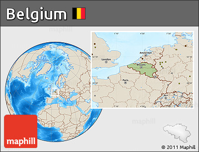Savanna Style Location Map of Belgium, shaded relief outside
