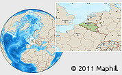 Savanna Style Location Map of Belgium, shaded relief outside