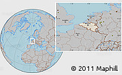 Shaded Relief Location Map of Belgium, gray outside, hill shading