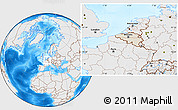 Shaded Relief Location Map of Belgium, lighten, desaturated, land only