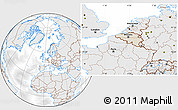 Shaded Relief Location Map of Belgium, lighten, desaturated