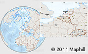 Shaded Relief Location Map of Belgium, lighten