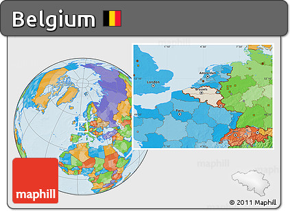 Shaded Relief Location Map of Belgium, political outside