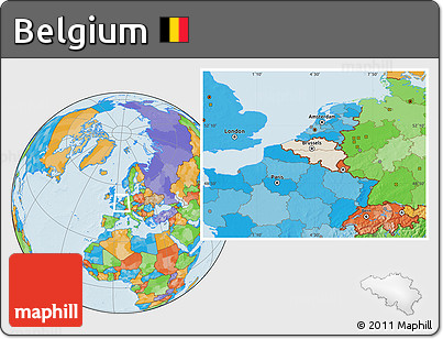 Shaded Relief Location Map of Belgium, political outside