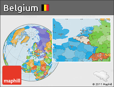 Shaded Relief Location Map of Belgium, political outside